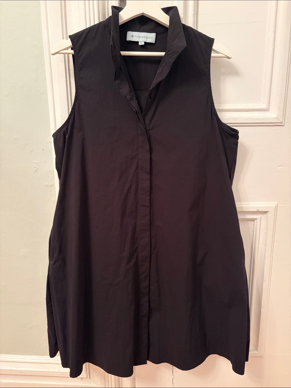Tuckernuck Black Sleeveless Collared Poplin Tunic Dress